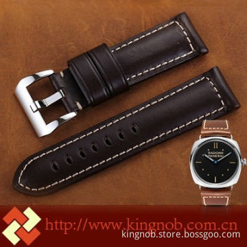 24mm HandMade Stainless Steel Tang Buckle Genuine Leather Watch Band Strap For PAM 44mm